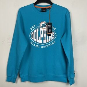 NEW Hugo Boss Miami Dolphins Sweatshirt Mens Large NFL Football Crewneck Blue